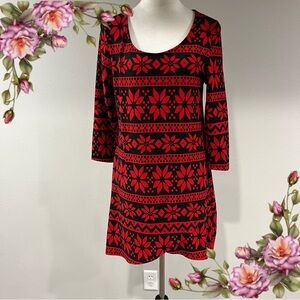 Floral Red and Black Women's stretchy mini Dress/ tunic